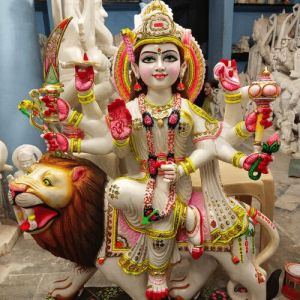 Hand Painted Marble Durga Statue