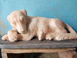Marble Sitting Dog Statue