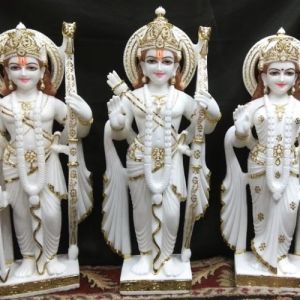 White and Golden Marble Ram Laxman Sita Statue