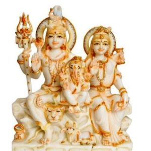 White and Golden Marble Shiva Parivar Statue