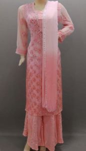 Chikankari kurti set with mirror work,Sharara Kali,Georgette