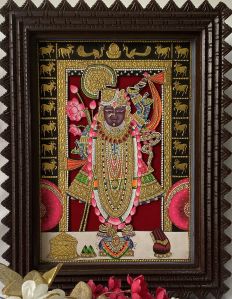 Shrinath ji Tanjore painting in 24 ct gold foil