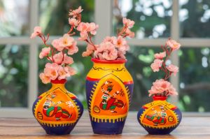 Handpainted Terracotta Pot set of 3 for Home Decoration