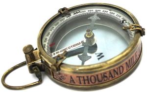 Antique Brass Magnified Compass with Wooden Box