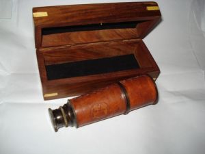 Antique brass telescope with wooden box