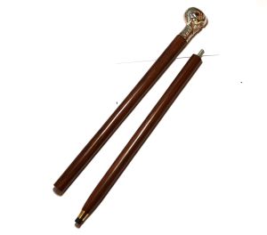 Wooden Stick with Silver Skull Head Handle
