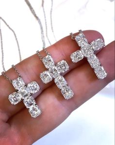 14 KT Gold DIAMOND CROSS PENDANT 925 SLIVER WHITE GOLD PARTY WEDDING GIFT CROSS PENDANT