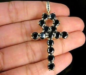 2 Ct Round Cut Lab Created Black Diamond Cross Pendant 14K Yellow Gold Plated