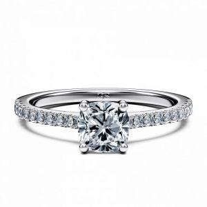 Cara Side Stones Diamond Engagement Ring 4 Claw in 18ct White Gold with Cushion Center Stone