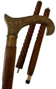 Vintage Brass Handle Brown Cane Walking Stick