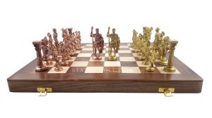 antique brass chess roman figures folding wooden chess board