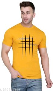 Yellow Polyester Men Short Sleeve Tshirt