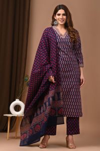 floral hand block printed stitched cotton suits