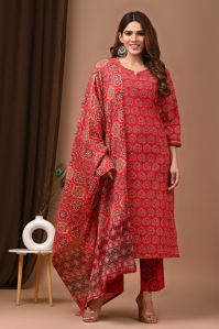 floral hand block printed stitched cotton suits
