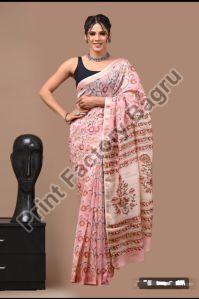 Bagru Hand Block Printed Maheshwari Silk Saree