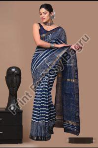 Bagru Hand Block Printed Maheshwari Silk Saree