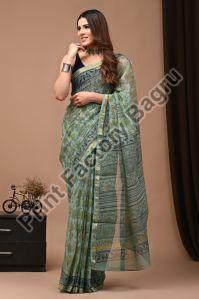 Bagru Hand Block Printed Kota Doria Saree