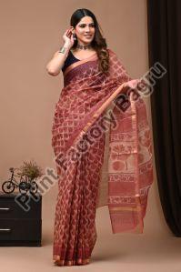 Bagru Hand Block Printed Kota Doria Saree