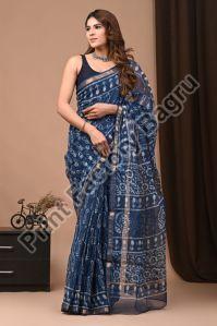 Bagru Hand Block Printed Kota Doria Saree