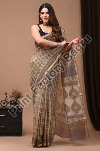 Bagru Hand Block Printed Kota Doria Saree