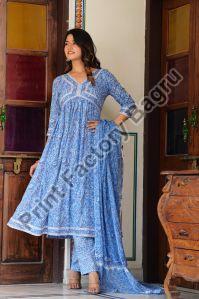 Hand Block Printed Naira Cut Kurta Pant Set with Dupatta