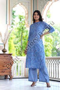 Hand Block Printed Cotton Kurta Palazzo Set