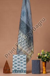 Hand Block Printed Organza Silk Dress Material