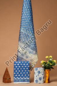 Hand Block Printed Organza Silk Dress Material