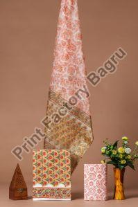 Hand Block Printed Organza Silk Dress Material
