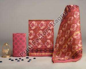 Ajrakh Printed Chanderi Silk Dress Material