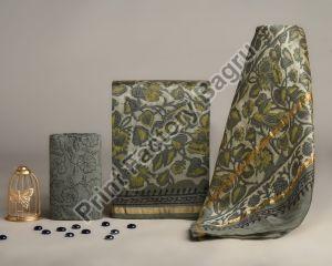 Ajrakh Printed Chanderi Silk Dress Material