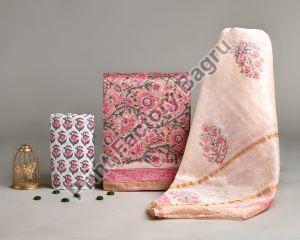 Hand Block Printed Chanderi Silk Dress Material