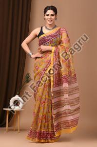 Kotadoria saree bagru hand block printed
