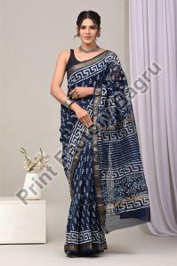 Maheshwari silk saree bagru hand block printed