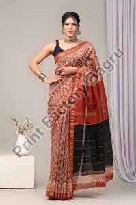 Maheshwari silk saree bagru hand block printed
