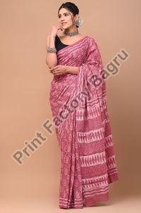 Bagru Hand Block Printed Cotton Mulmul Saree