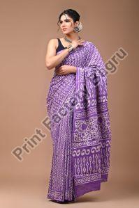 Bagru Hand Block Printed Cotton Mulmul Saree