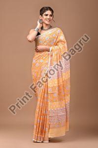 Bagru Hand Block Printed Cotton Mulmul Saree