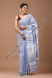 Bagru Hand Block Printed Cotton Mulmul Saree