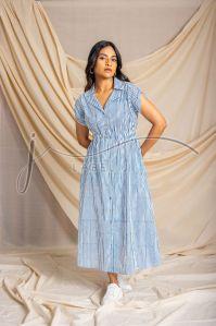 Ladies Striped Collar Shirt Dress