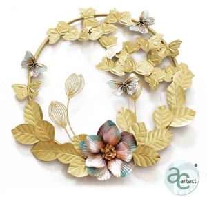 Insta Wreath Wall Art with Butterfly And Colorful Flower Metal Ring