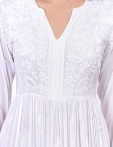White Modal Three Layer Chikankari Dress
