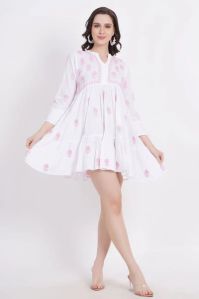White Camric Cotton Chikankari Dress