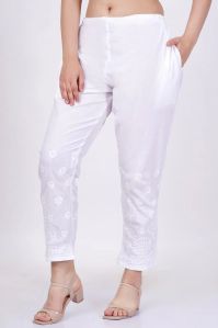 White Chikankari Straight Pants