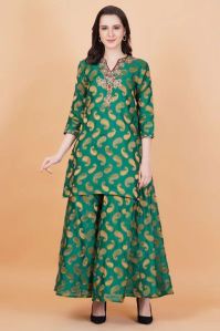 Green Chanderi Silk Sharara Suit