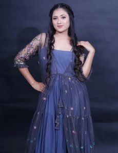 A-Line Ruffle Gown Party Wear Gown