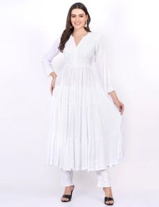 White Modal Three Layer Chikankari Dress