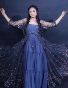 A-Line Ruffle Gown Party Wear Gown