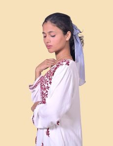 White Mehroon Thread Modal Cotton Chikankari Kurta