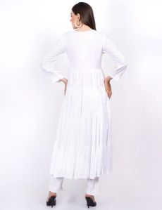 White Modal Three Layer Chikankari Dress